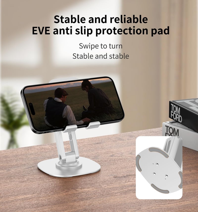 CXTX 360° Degree Rotating Mobile Phone Holder,Fully Adjustable Foldable Desktop Phone Holder Stand Base,Foldable Desktop Cell Phone Stands for iPhone17 16 15 Pro Xr Xs Max X Plus iPad Samsung (K69-White) - Image 3